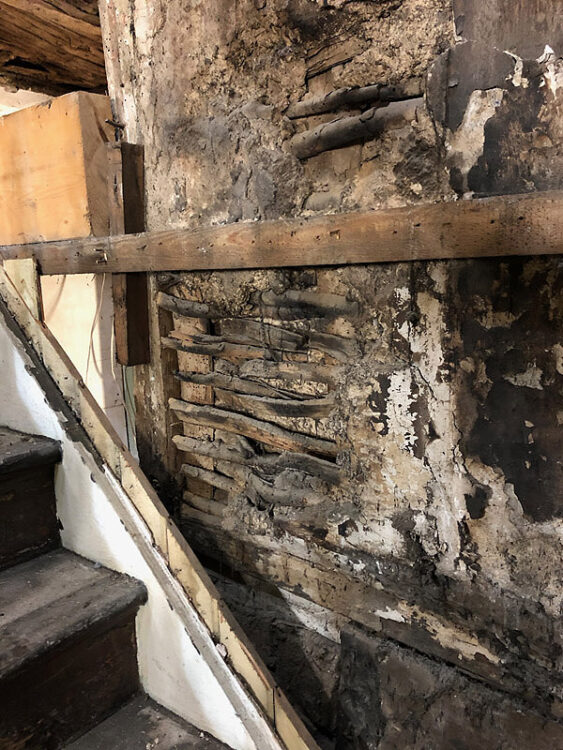 Wattle and daub at the back of what was Annabelle’s shop;