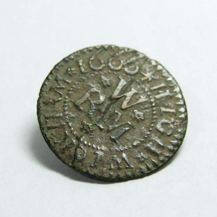1666 coffehouse token bearing the initials “W and RM”